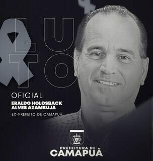 Eraldo Holosback será velado na Câmara Municipal de Camapuã nesta quarta-feira (2). (Foto: Reprodução/Instagram)