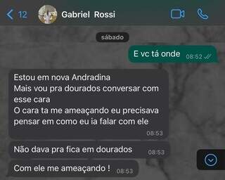 Print de mensagem enviada do celular de Gabriel Rossi no sábado, um dia após ele sumir (Foto: Reprodução)