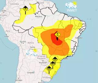 Mapa do Brasil com os alertas de tempo desta segunda-feira (Foto: Reprodução/Inmet)