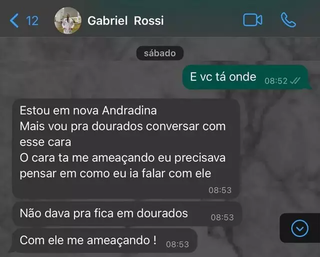 Print de mensagem enviada do celular de Gabriel Rossi no sábado, um dia após ele sumir. (Foto: Reprodução)