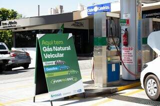 Posto de combustíveis com propaganda de incentivo à conversão para o gás natural veicular (Foto: divulgação)