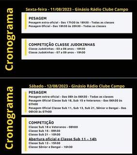 Cronograma oficial do evento (Foto: Divulgação/Clube Rocha)