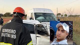 Bombeiros e veículos envolvidos em acidente que matou rapaz. (Foto: Jardim MS News)