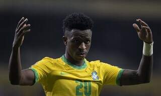 O atacante Vini Jr durante jogo da Seleção Brasileira. (Foto: Lucas Figueiredo/CBF)