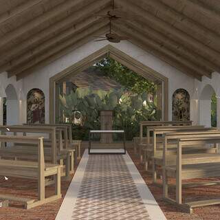 Haverá construção de uma capela no local. (Imagem: Render/Letícia Fornari)