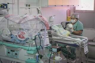 Bebês recebendo tratamento na UTI Neonatal da Santa Casa de Campo Grande (Foto: Marcos Maluf/Arquivo)