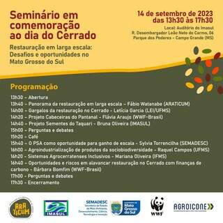 Cronograma do seminário que será gratuito no dia 14 de setembro; interessados bastam comparecer no evento no auditório do Imasul (Foto: Reprodução)