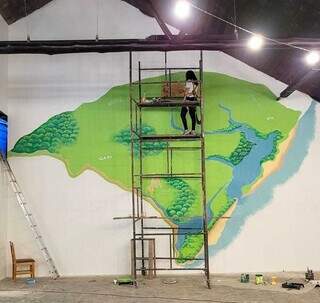 Paloma pintou mural gigante no Rio Gande do Sul (Foto: Arquivo pessoal)