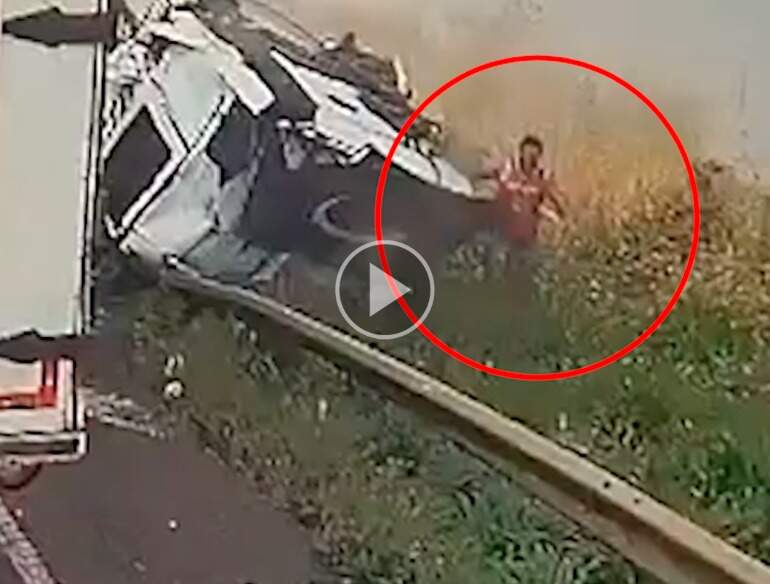 Vídeo mostra sobrevivente saindo de cabine após colisão na BR-267