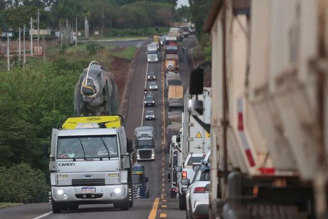 Congestionamento na BR-163 foi causado por carreta que tentou desviar de animal 