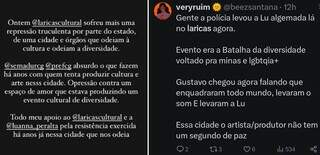 À direita, uma publicação realizada no Twitter; à esquerda, outra postagem feita no Instagram (Foto: Reprodução)