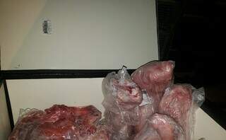 Carne de animais silvestres em caixa térmica encontrada na carroceria de caminhonete de caçador (Foto: PMA/Divulgação)