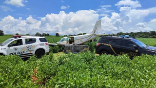 Avião que pousou em plantação de soja estava carregando cerca de 500 kg de cocaína. (Foto: Reprodução/Polícia Federal)