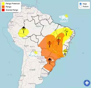 Avisos meteorológicos para o Brasil nesta terça-feira (Foto: Reprodução/Inmet) 