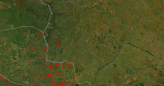 Imagens do satélite da Nasa mostram pontos vermelhos onde são registrados incêndios nas últimas 24h (Foto: Reprodução)