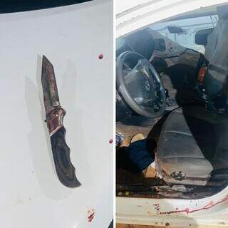 Na faca utilizada no crime e no carro tinham marcas de sangue do motorista. (Foto: Divulgação/PM)