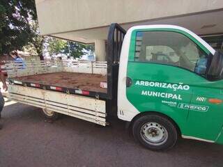 Caminhão onde as mudas das árvores estavam sendo distribuídas (Foto: Alison Silva)