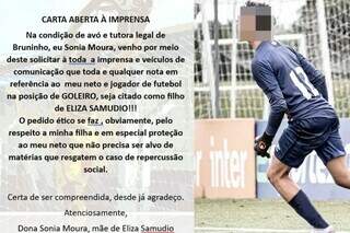 Postagem feita nas redes sociais de Sonia Moura, mãe de Eliza Samudio, pedindo para a imprensa não ligar o nome do neto ao de ex-goleiro Bruno (Foto: Reprodução/Instagram)