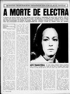 Recorte de jornal noticiando a morte de Glauce Rocha em 1971. (Foto: Reprodução/ Internet)
