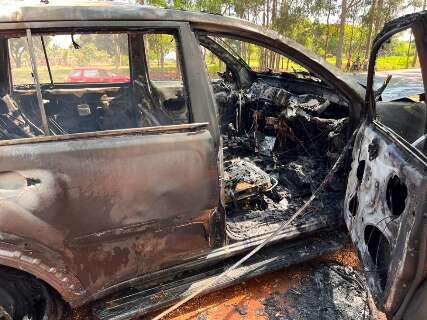 Carro pega fogo em rodovia e chamas se alastram em pastagem 