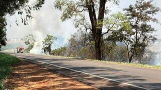 Fogo se alastrou pela rodovia (Foto: reprodução Ivi Notícias)