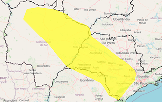 Faixa amarela indica alerta de temporal para 34 cidades de MS (Foto: reprodução / Inmet) 