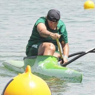 As competições foram nas águas de Lagoa Santa (MG); atleta de MS disputando prova (Foto: Divulgação/FCaMS)