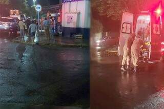 Homem sendo socorrido pelo Corpo de Bombeiros e movimentação da população em frente ao supermercado. (Foto: Site Jovem Sul News)