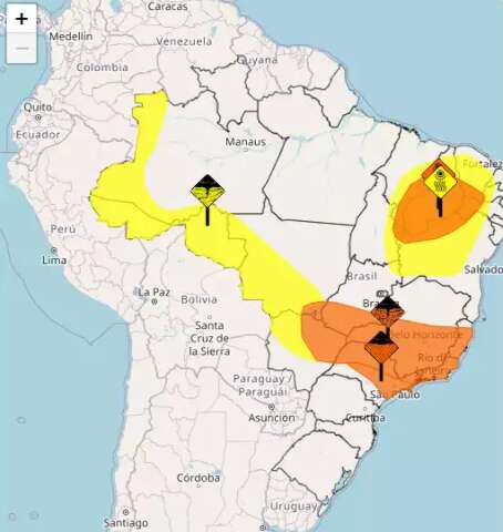 Alerta do Inmet mostra 28 munic&iacute;pios de MS na rota de tempestade