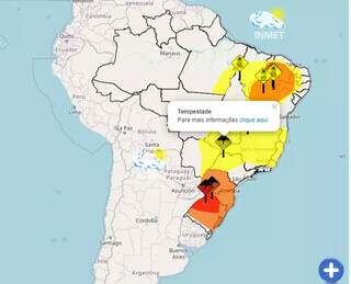 Avisos meteorológicos para o Brasil nesta terça-feira (Foto: Reprodução/Inmet)