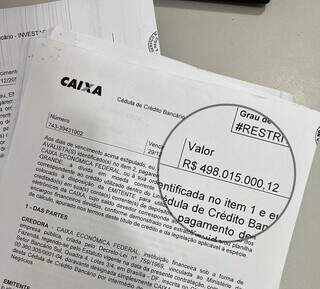 Cédula de crédito bancário no valor de quase R$ 500 milhões; documento é falso (Foto: Divulgação)