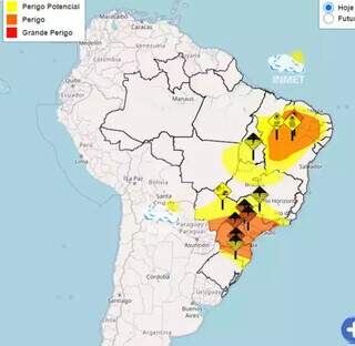 Avisos meteorológicos para o Brasil nesta quarta-feira (Foto: Reprodução/Inmet)