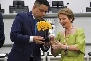 A senadora Tereza Cristina (PP), durante solenidade na Câmara Municipal. (Foto: Juliano Almeida)