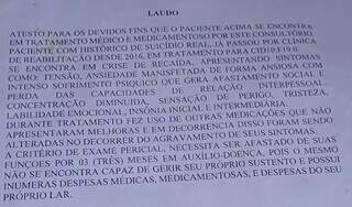 Laudo em que médico afasta Samuel do trabalho por três meses (Foto: Direto das Ruas)