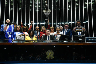 Senadores e deputados comemoram aprovação. (Foto: Marcos Oliveira)