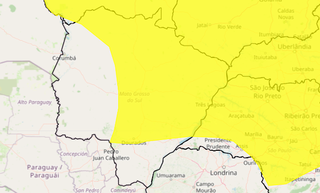 Faixa amarela no mapa indica possibilidade de tempestade (Foto: Reprodução/Inmet)&nbsp;