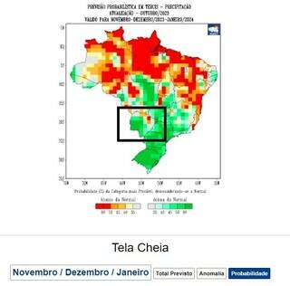 Gráfico do Inmet mostra média de chuva em MS até 60 milímetros acima do normal. (Foto: Reprodução)