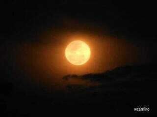 Eclipse lunar registrado em meio às nuvens no céu campo-grandense (Foto: Wilmar Carilho)