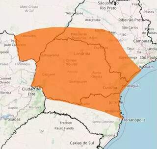 No mapa do Inmet, sul de MS mostra alerta laranja, de perigo de tempestade (Foto: Alex Machado)