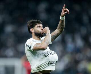 O centroavante Yuri Alberto, durante comemoração ao abrir o placar da partida. (Foto: Rodrigo Coca/Corinthians)