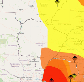 Reprodução do mapa de alertas de perigo emitidos pelo Inmet nas próximas horas (Foto: Reprodução)