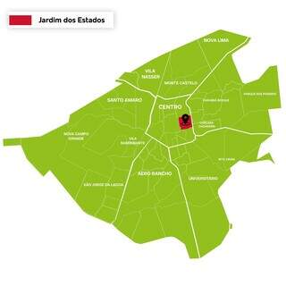 Localização do Bairro Jardim dos Estados, em Campo Grande. (Arte: Bárbara Campiteli)