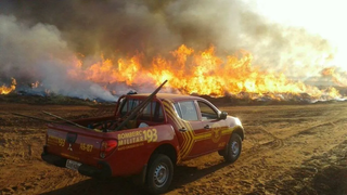 Equipe do Corpo de Bombeiros realiza combate a incêndio em fazenda. (Foto: Reprodução/CBMMS)