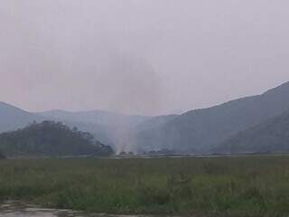 Fumaça na Serra do Amolar identificada pelo monitoramento do sistema Pantera (Foto: divulgação/Instituto Homem Pantaneiro)