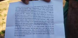 Carta enviada por Rafael ao pai, Nivaldo, nesta terça-feira. (Foto: Direto das Ruas)