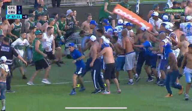 Partida entre Coritiba x Cruzeiro &eacute; suspensa ap&oacute;s briga generalizada no gramado 