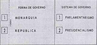 A cédula de papel utilizada no plebiscito realizado há 30 anos, em que o desejo de seguir com a República prevaleceu (Foto: Reprodução Senado)