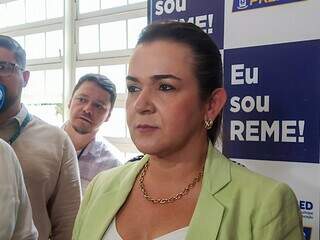 Prefeita Adriane Lopes (PP), durante o lançamento da campanha de matriculas da rede municipal de ensino, na manhã de hoje (Foto: Idaicy Solano)