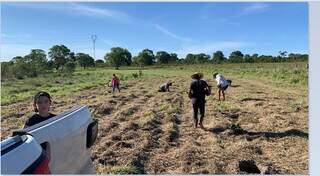 Momento de plantio de árovres em uma das áreas de preservação para garantir manancial de abastecimento de água da Capital (Foto: Águas Guariroba)