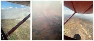 Aeronaves carregadas com água para combate aos incêndios sobrevoando Pantanal (Foto: CPA/CBMMS)